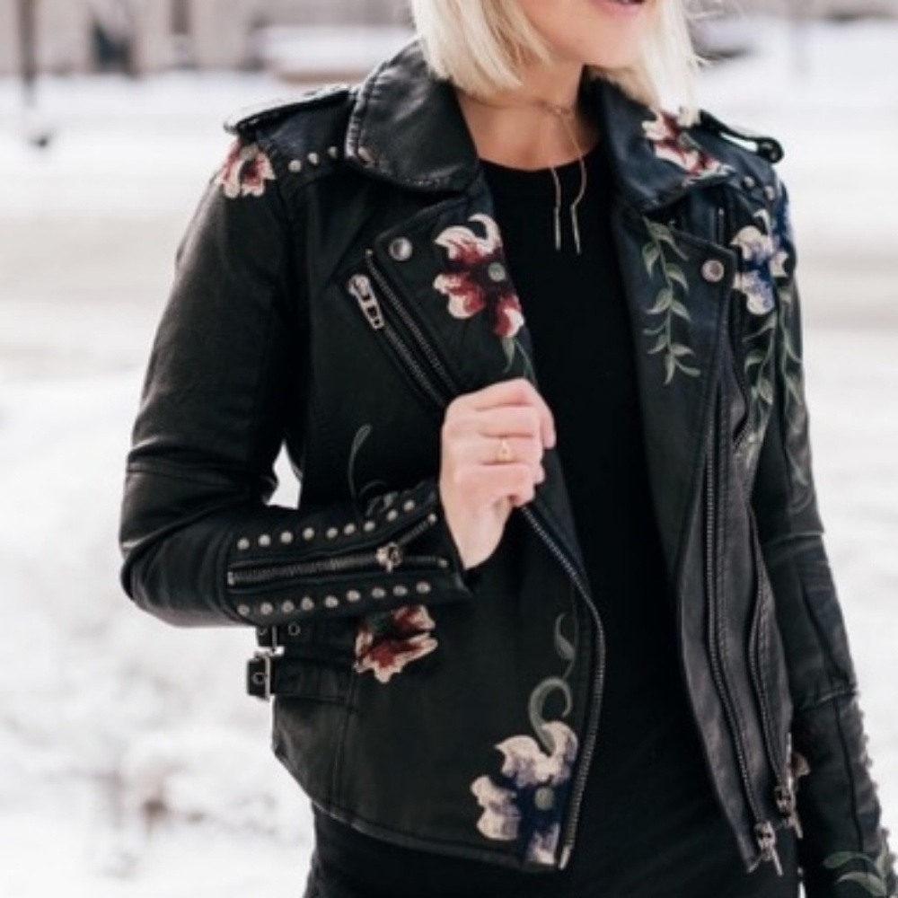 Blank NYC embroidered vegan leather jacket